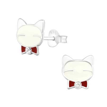 Boucle d'oreille chat en argent 925