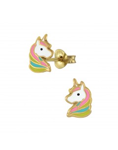 Mon-bijou - FF2348 - Boucle d'oreille licorne doré multi-color en argent 925/1000