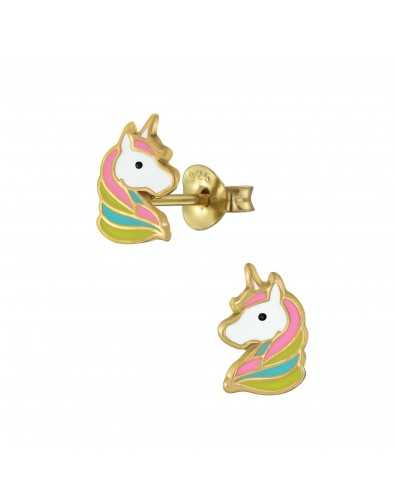 Boucle d'oreille licorne doré multicolore en argent 925