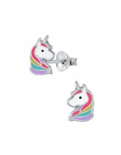 Boucle d'oreille licorne multicolore en argent 925