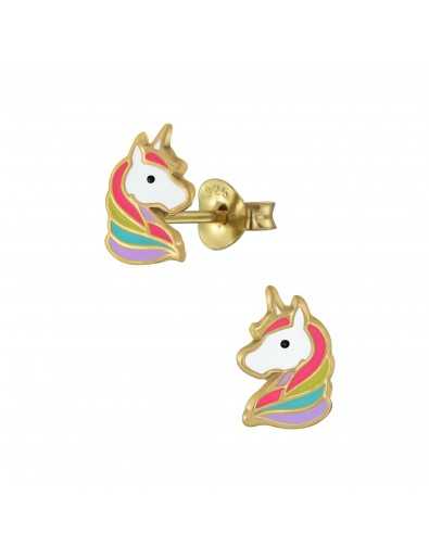 Boucle d'oreille licorne doré multicolore en argent 925