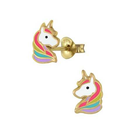 Boucle d'oreille licorne doré multicolore en argent 925