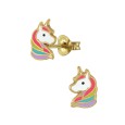 Boucle d'oreille licorne doré multicolore en argent 925