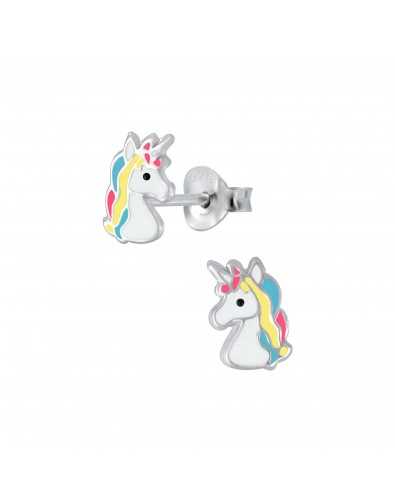 Boucle d'oreille licorne multicolore en argent 925