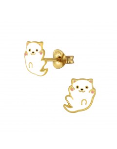 Mon-bijou - FF4141 - Boucle d'oreille chat doré en argent 925/1000