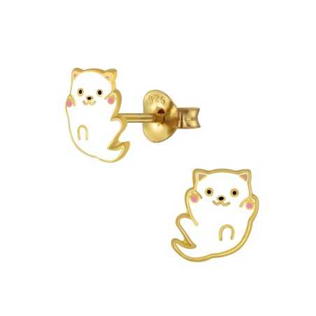 Boucle d'oreille chat doré en argent 925