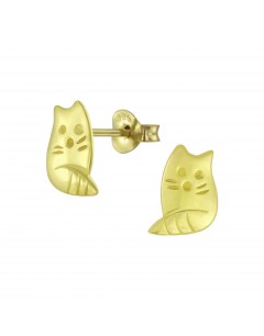 Mon-bijou - FF5270 - Boucle d'oreille chat doré en argent 925/1000