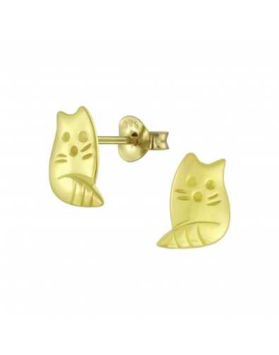 Boucle d'oreille chat doré en argent 925