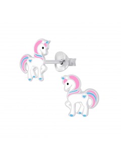 Mon-bijou - FF6864 - Boucle d'oreille cheval rose en argent 925/1000