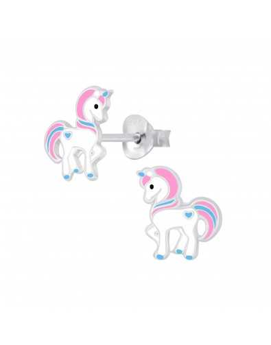 Boucle d'oreille cheval rose en argent 925