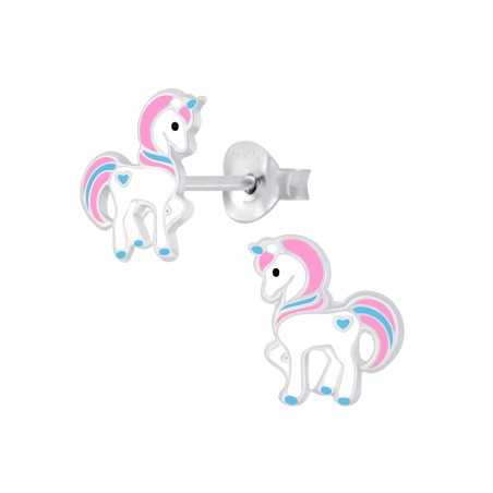 Boucle d'oreille cheval rose en argent 925