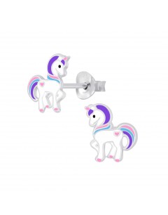 Mon-bijou - FF6865 - Boucle d'oreille cheval rose et violet en argent 925/1000