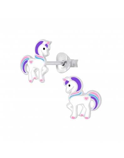 Boucle d'oreille cheval rose et violet en argent 925