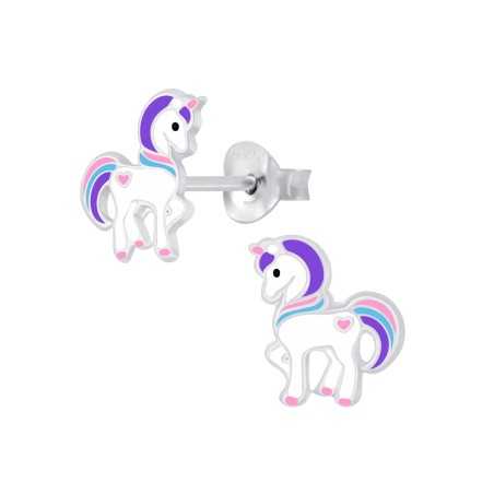 Boucle d'oreille cheval rose et violet en argent 925