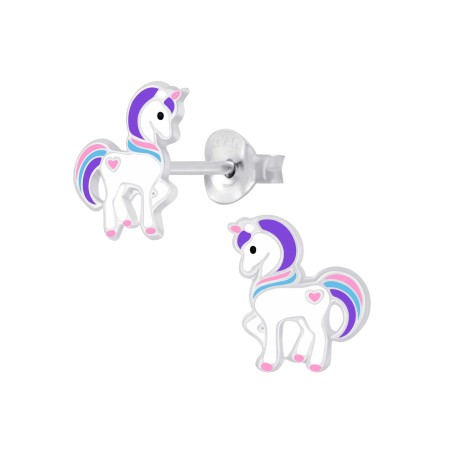 Mon-bijou - FF6865 - Boucle d'oreille cheval rose et violet en argent 925/1000