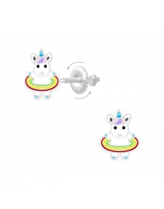 Mon-bijou - FF6868 - Boucle d'oreille licorne dans sa boué en argent 925/1000