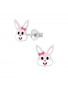 Mon-bijou - FF7284 - Boucle d'oreille lapin rose en argent 925/1000