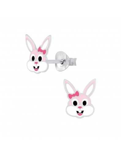 Boucle d'oreille lapin rose en argent 925