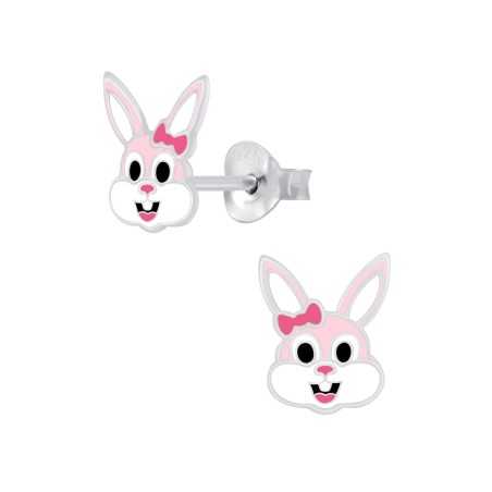 Boucle d'oreille lapin rose en argent 925