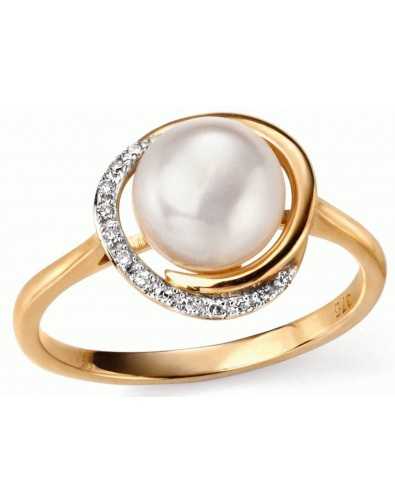 Bague perle et diamants en or 375