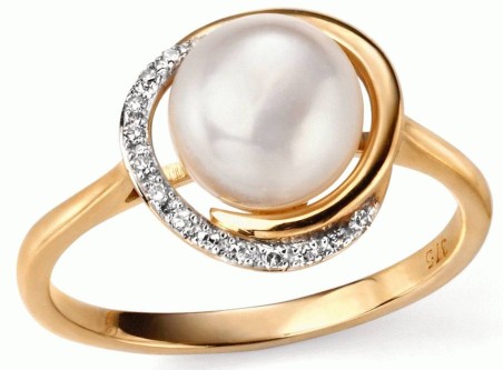 Mon-bijou - D503a - Bague perle et diamants en or 375/1000