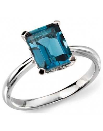 Bague topaze bleue en or blanc 375