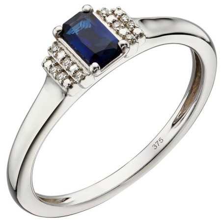 Mon-bijou - D566 - Bague saphir et diamant en or blanc 375/1000