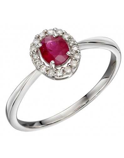 Bague rubis et diamant en or blanc 375