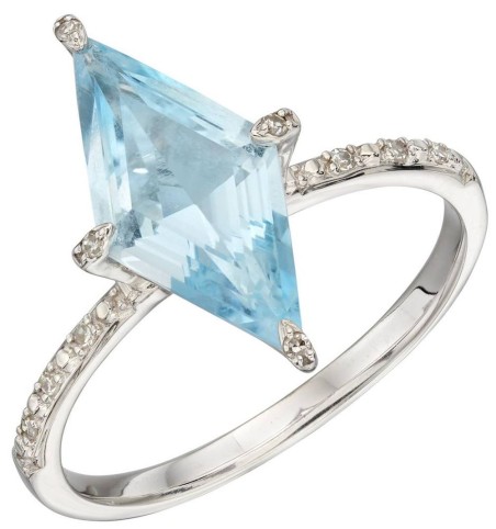 Mon-bijou - D575 - Bague topaze bleue et diamant en or blanc 375/1000