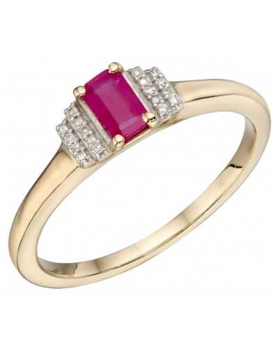 Bague rubis et diamant en or 375