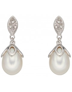 Mon-bijou - D2223a - Boucle d'oreille perle et diamant en or blanc 375/1000