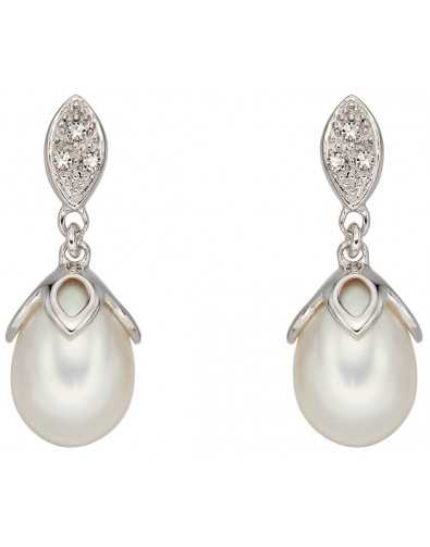 Boucle d'oreille perle et diamant en or blanc 375