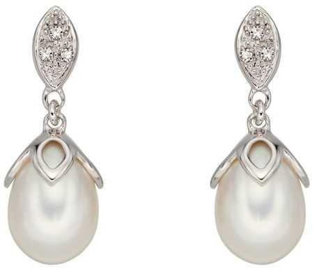 Mon-bijou - D2223a - Boucle d'oreille perle et diamant en or blanc 375/1000