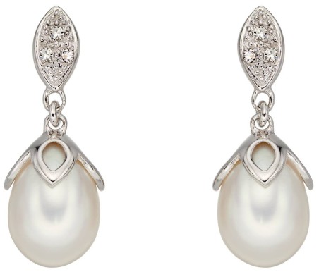 Mon-bijou - D2223a - Boucle d'oreille perle et diamant en or blanc 375/1000