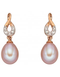 Mon-bijou - D2230 - Boucle d'oreille perle et diamant en or rose 375/1000