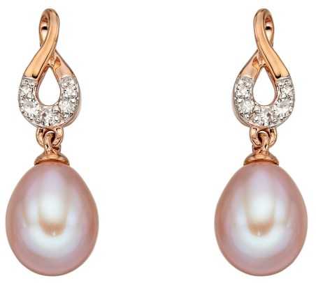 Boucle d'oreille perle et diamant en or rose 375