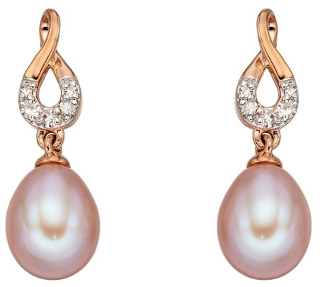 Mon-bijou - D2230 - Boucle d'oreille perle et diamant en or rose 375/1000