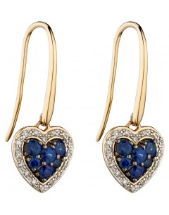 Mon-bijou - D2285 - Boucle d'oreille coeur saphir et diamant en or 375/1000
