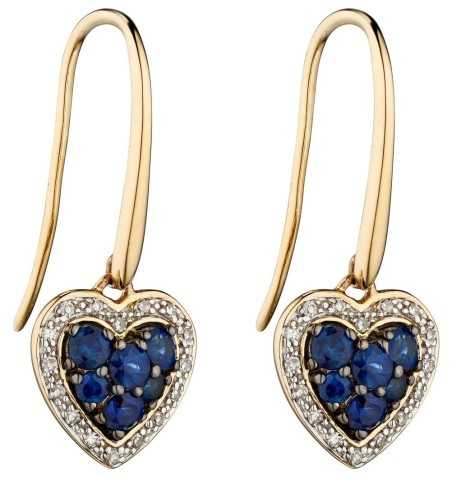 Mon-bijou - D2285 - Boucle d'oreille coeur saphir et diamant en or 375/1000