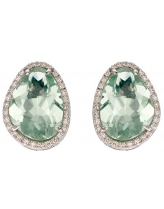 Mon-bijou - D2341 - Boucle d'oreille fluorite et diamant en or blanc 375/1000