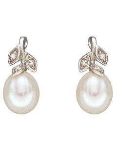 Mon-bijou - D2342 - Boucle d'oreille perle et diamant en or blanc 375/1000