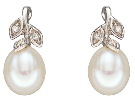 Mon-bijou - D2342 - Boucle d'oreille perle et diamant en or blanc 375/1000