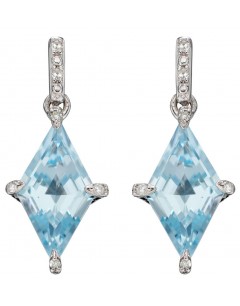 Mon-bijou - D2344 - Boucle d'oreille topaze bleue et diamant sur or blanc 375/1000