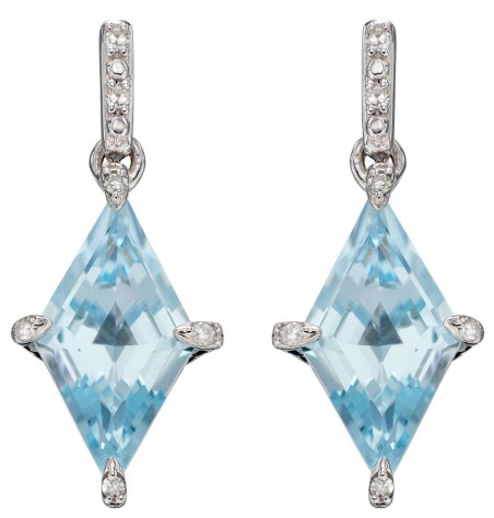 Mon-bijou - D2344 - Boucle d'oreille topaze bleue et diamant sur or blanc 375/1000