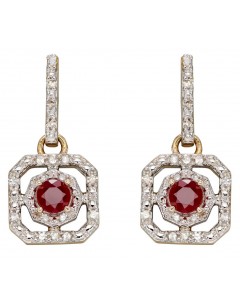 Mon-bijou - D2359 - Boucle d'oreille rubis et diamant sur or blanc 375/1000