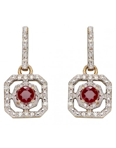 Mon-bijou - D2359 - Boucle d'oreille rubis et diamant sur or blanc 375/1000