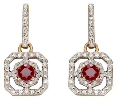 Mon-bijou - D2359 - Boucle d'oreille rubis et diamant sur or blanc 375/1000