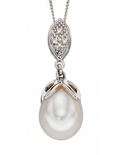 Collier perle et diamant en or blanc 375