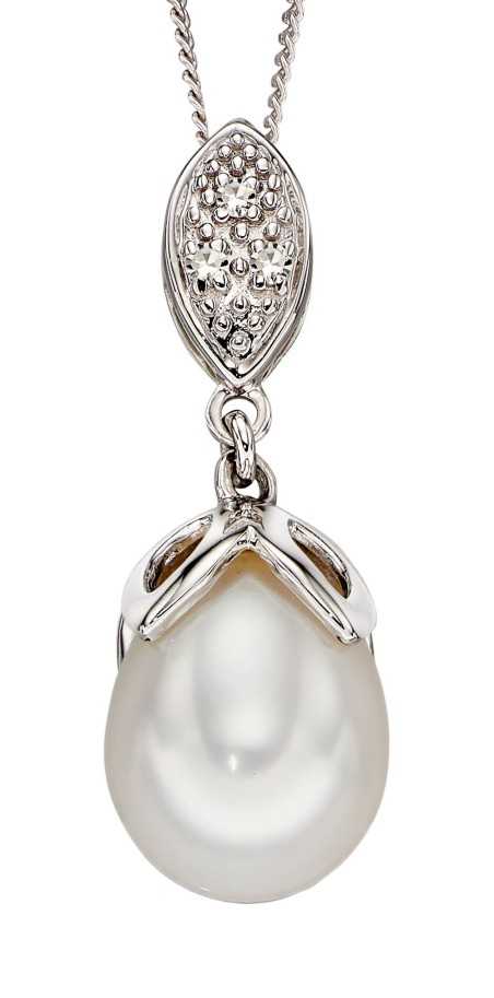 Collier perle et diamant en or blanc 375