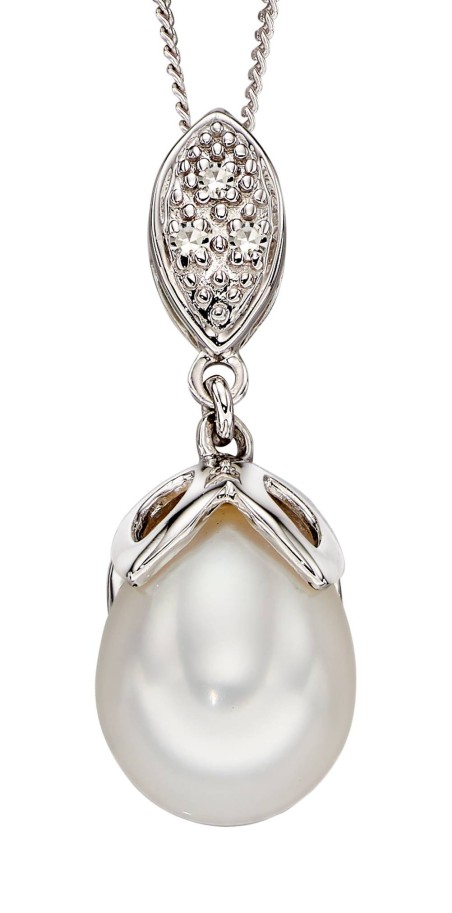 Mon-bijou - D2113 - Collier perle et diamant sur or blanc 375/1000